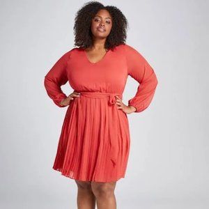 LB Pleated Chiffon Fit & Flare Dress